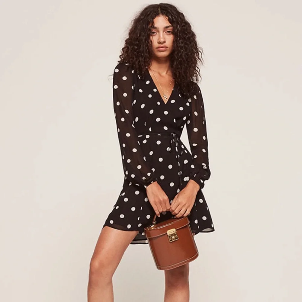 Reformation Black & White Polka Dot Mini Dress - Picture 1 of 8